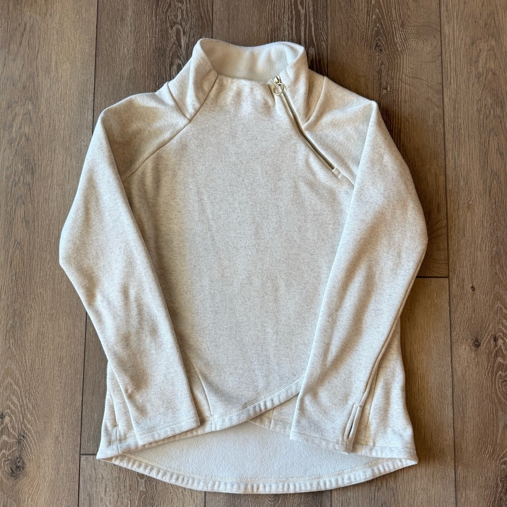 Athleta Cozy Karma Asym Pullover Oatmeal Heather Small